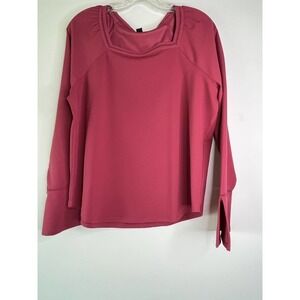 Ann Taylor Career Casual Blouse Size Large Long Sleeves Pink Square Neck